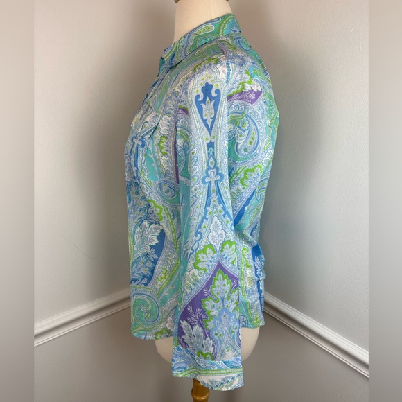 LAUREN, RALPH LAUREN Plus Lightweight Long-Sleeve Paisley Button Down | Size 1X - Picture 5 of 14